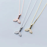 925 Sterling Silver Mermaid Tail Necklace Zircon Choker Gift Rose