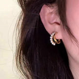 Geometric Wave Pearl Earrings for Women 14K Gold Plated Jewelry