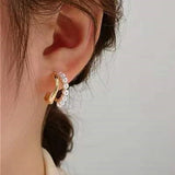Geometric Wave Pearl Earrings for Women 14K Gold Plated Jewelry
