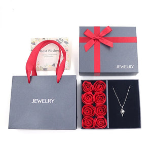 Romantic 8 Roses Jewelry Red Bow Pendant Necklace Ring Earring Box Cross Bow