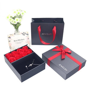 Romantic 8 Roses Jewelry Red Bow Pendant Necklace Ring Earring Box Cross Bow