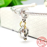925 Sterling Silver Sunflower Charm Love Ring Pendant Two Tone Bracelet DIY