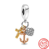 925 Sterling Silver Sunflower Charm Love Ring Pendant Two Tone Bracelet DIY