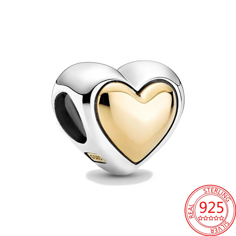 925 Sterling Silver Sunflower Charm Love Ring Pendant Two Tone Bracelet DIY