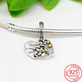 925 Sterling Silver Sunflower Charm Love Ring Pendant Two Tone Bracelet DIY
