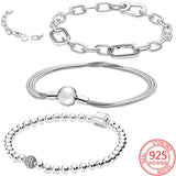 Romantic 925 Silver Beaded & Pav? Bucket Clasp Bracelet