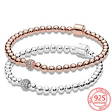 Romantic 925 Silver Beaded & Pav? Bucket Clasp Bracelet