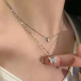 925 Silver Butterfly Necklace Zircon Choker NK079