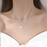 925 Silver Butterfly Necklace Zircon Choker NK079