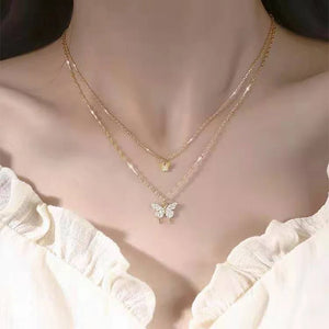 925 Silver Butterfly Necklace Zircon Choker NK079