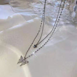 925 Silver Butterfly Necklace Zircon Choker NK079