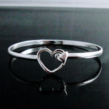 Romantic 925 Silver Heart Bangle Cuff Bracelet for Women