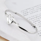 Romantic 925 Silver Heart Bangle Cuff Bracelet for Women