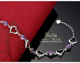 925 Silver Purple Crystal Hollow Heart Bracelet Wedding Gift