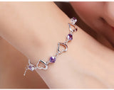 925 Silver Purple Crystal Hollow Heart Bracelet Wedding Gift