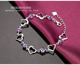 925 Silver Purple Crystal Hollow Heart Bracelet Wedding Gift