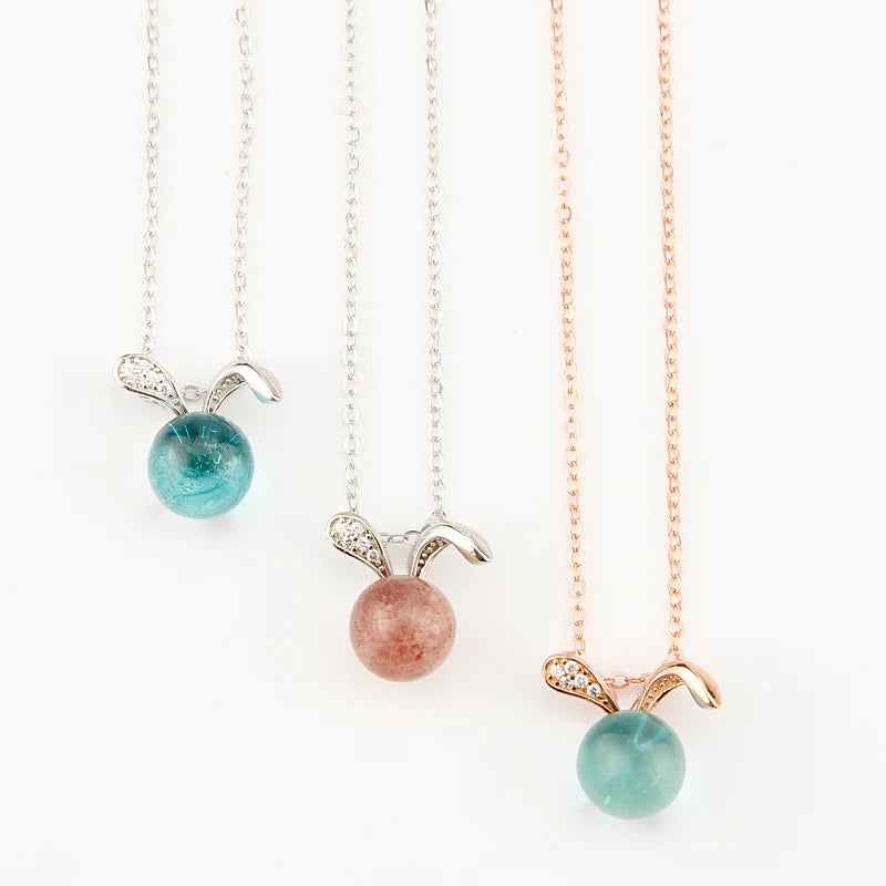925 Sterling Silver Rabbit Bead Stone Pendant Necklace for Women