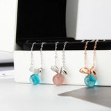 925 Sterling Silver Rabbit Bead Stone Pendant Necklace for Women