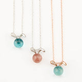 925 Sterling Silver Rabbit Bead Stone Pendant Necklace for Women