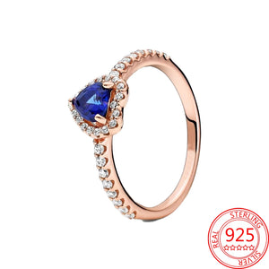925 Sterling Silver Red Heart Crystal Ring Sparkling Zircon Wedding Jewelry