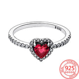 925 Sterling Silver Red Heart Crystal Ring Sparkling Zircon Wedding Jewelry