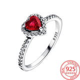 925 Sterling Silver Red Heart Crystal Ring Sparkling Zircon Wedding Jewelry