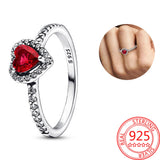 925 Sterling Silver Red Heart Crystal Ring Sparkling Zircon Wedding Jewelry
