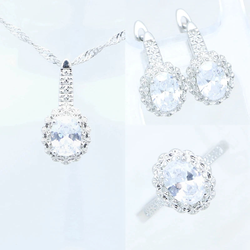 Romantic Amethyst Jewelry Set 925 Sterling Silver Wedding Accessories