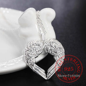 Angel Wings 925 Silver Necklaces Pendant Women CZ Crystal Party Jewelry