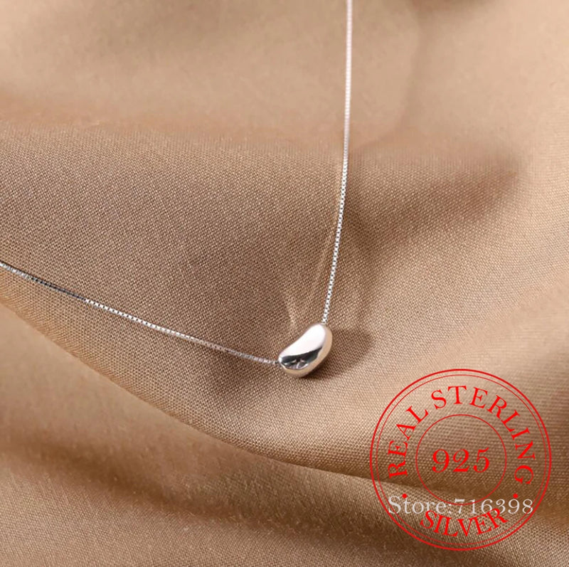 Romantic Bean Hearts Pendant Necklace 925 Sterling Silver