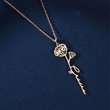 Personalized Birth Month Flower Name Necklace Pendant for Women