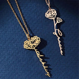 Personalized Birth Month Flower Name Necklace Pendant for Women
