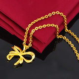 Romantic Bow Knot 24k Pure Pendant Necklace for Women