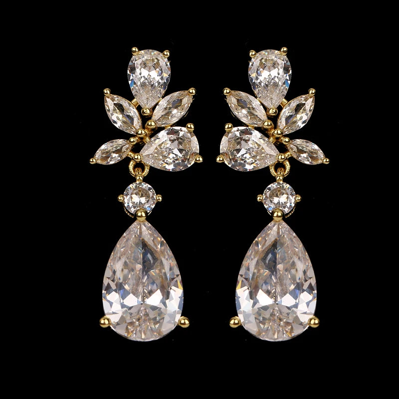 Bridal Wedding Cubic Zircon Dangle Drop Earrings