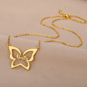 Butterfly Heart Name Necklace for Women Personalized Charm Letter Jewelry