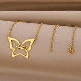 Butterfly Heart Name Necklace for Women Personalized Charm Letter Jewelry
