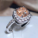 Champagne Zirconia Geometric Square Ring 925 Stamp
