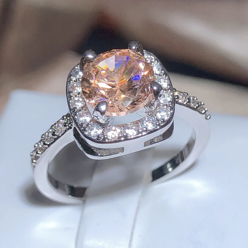 Champagne Zirconia Geometric Square Ring 925 Stamp