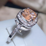 Champagne Zirconia Geometric Square Ring 925 Stamp