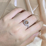 Champagne Zirconia Geometric Square Ring 925 Stamp