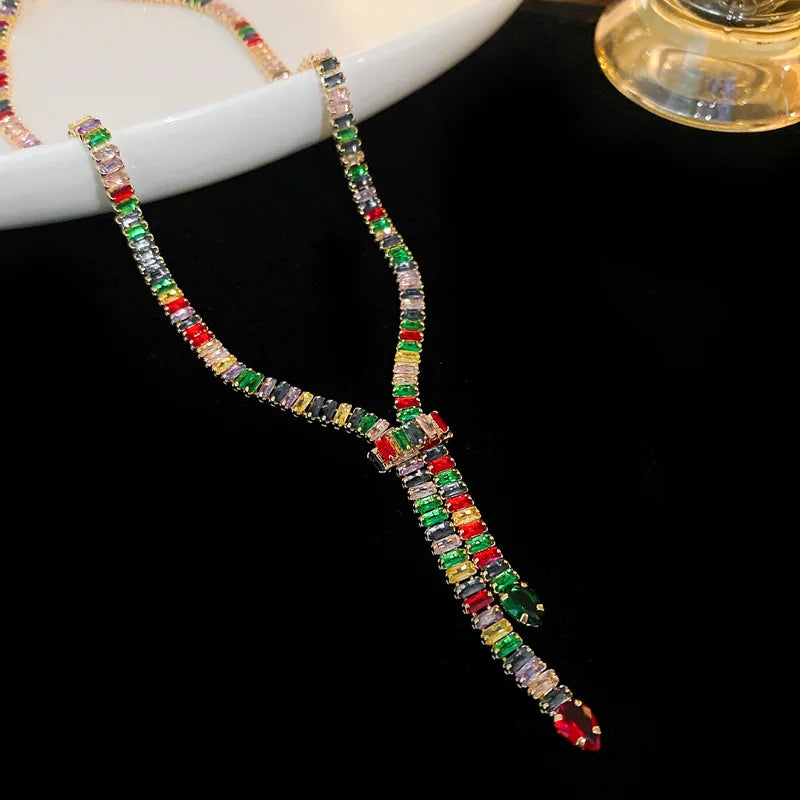 Colorful CZ Jewellery Set - Necklace Bracelet Earring