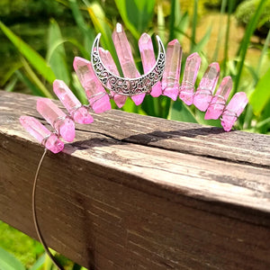 Colorful Tiara Crown Rainbow Raw Quartz Headband Antique Moon Bridal Hair Acce