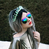 Colorful Tiara Crown Rainbow Raw Quartz Headband Antique Moon Bridal Hair Acce
