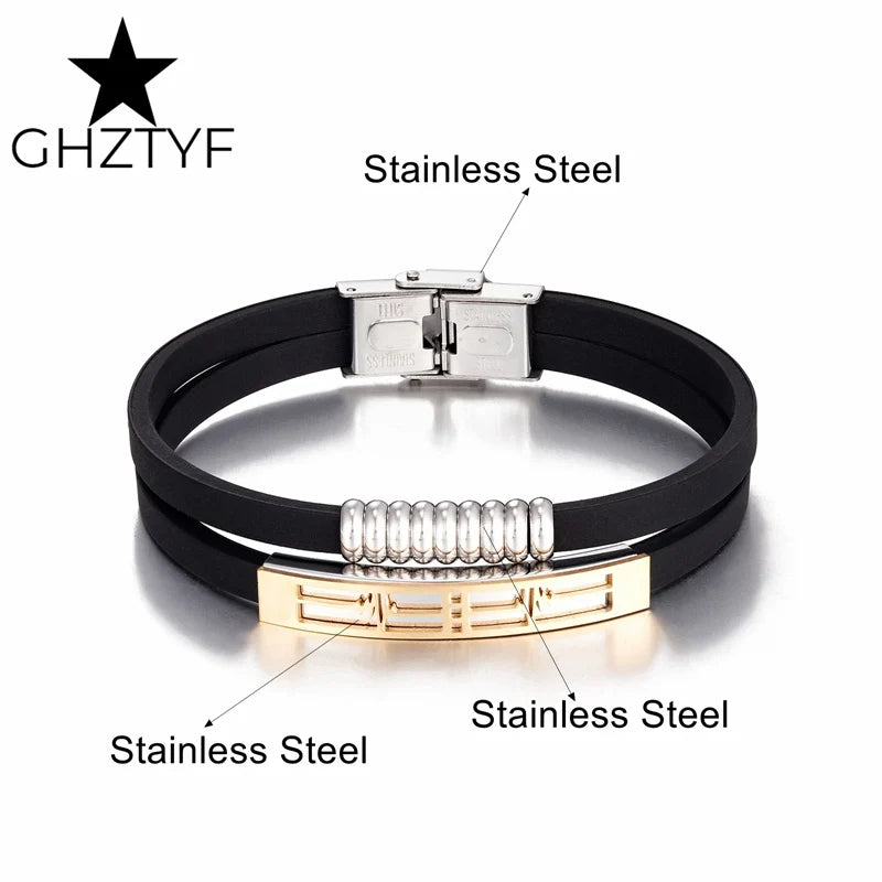 Heartbeat Love Charm Bracelets for Couples Steel Cuff Rubber Belts