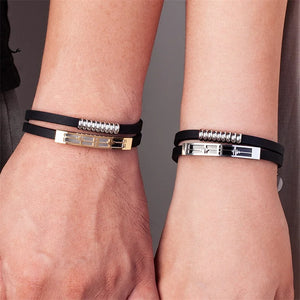 Heartbeat Love Charm Bracelets for Couples Steel Cuff Rubber Belts