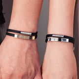 Heartbeat Love Charm Bracelets for Couples Steel Cuff Rubber Belts