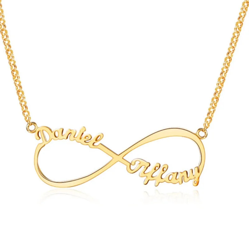 Romantic Infinity Name Necklace Personalized Two Nameplate Charm Necklaces