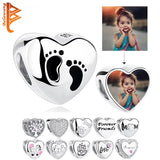 925 Silver Romantic Photo Heart Charms for Bracelet Necklace DIY Jewelry
