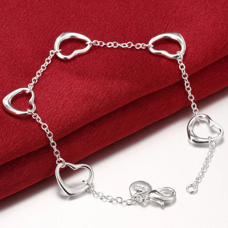 925 Silver Heart Charm Bracelet Women Jewelry
