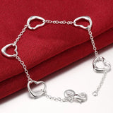 925 Silver Heart Charm Bracelet Women Jewelry